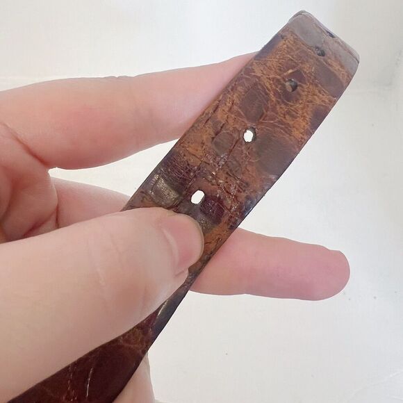 Vintage Mullin's Men's Brown Crocodile Leather Belt Brass Buckle Size 36 - Picture 5 of 7